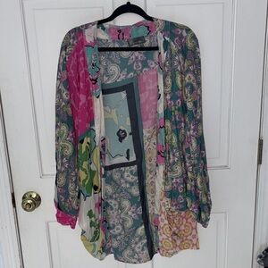 Anthropologie Mint and Pink Paisley Kimono